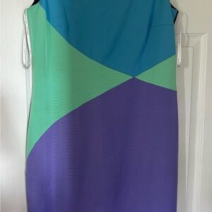 Versace Asymmetrical Blue and Green Cocktail Dress